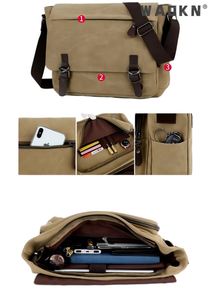 WAOKN Unisex Messenger Bag Casual Canvas Bag Shoulder Sling Bag Satchel Messenger Bag,Large Capacity Retro Minimalist Design Fashionable Canvas Crossbody Bag Fashionable Shoulder Bag Suitable For Travel And Work Multifunctional Carrying Can Be Freely Matched - Image 4